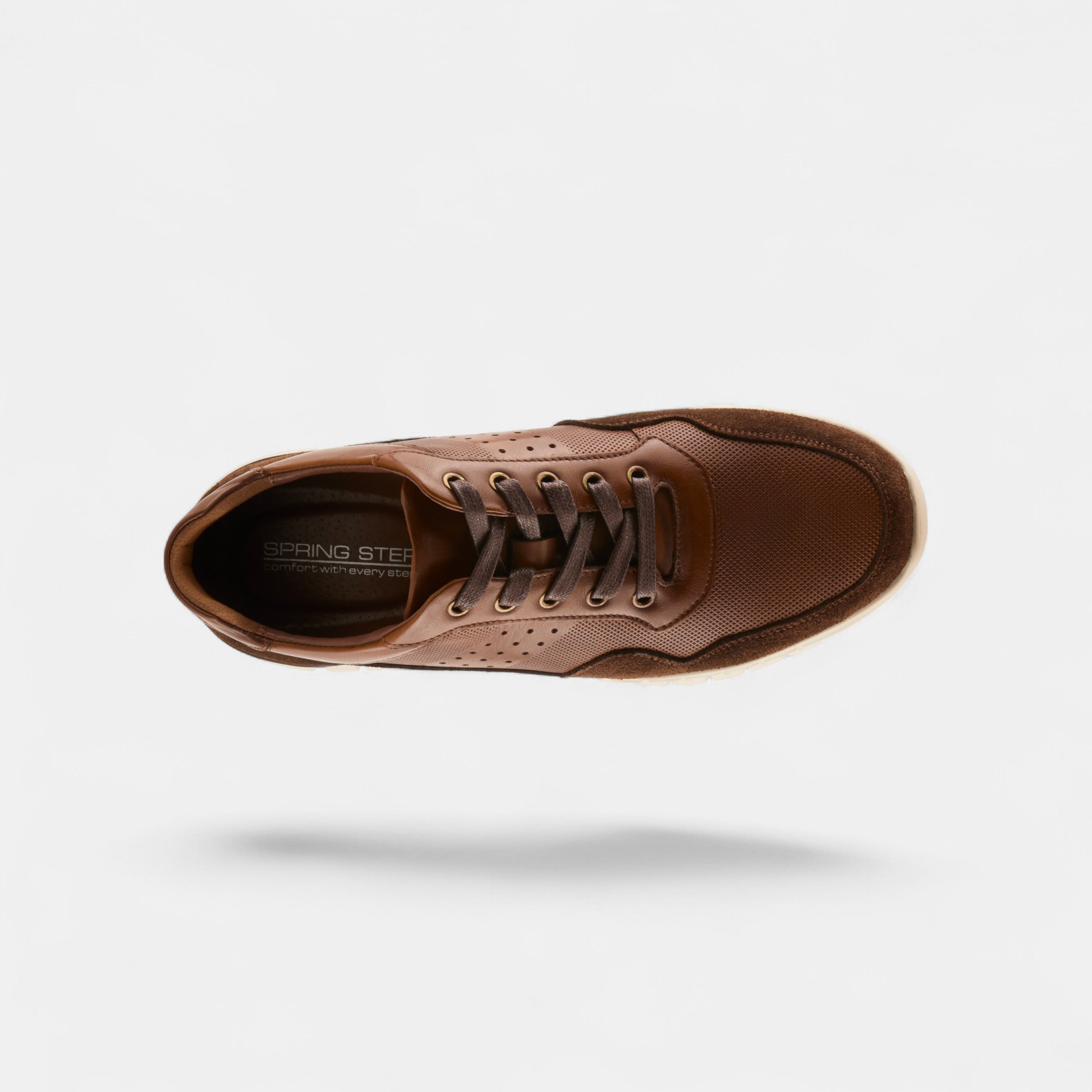 SPRING STEP MEN ALTON COGNAC LEATHER & SUEDE SNEAKER