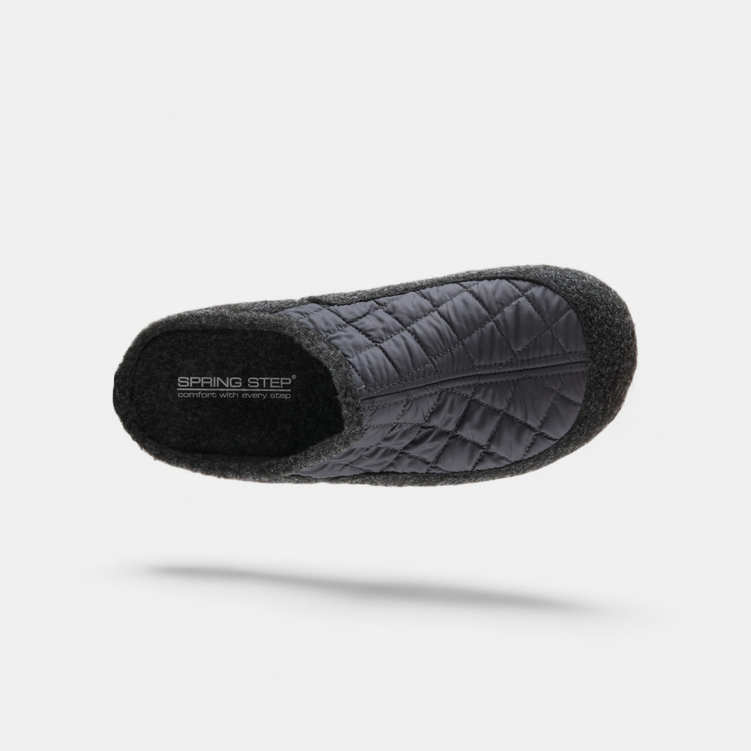 SPRING STEP MEN TWILED GREY QUILTED NYLON SLIP-ON SLIPPER