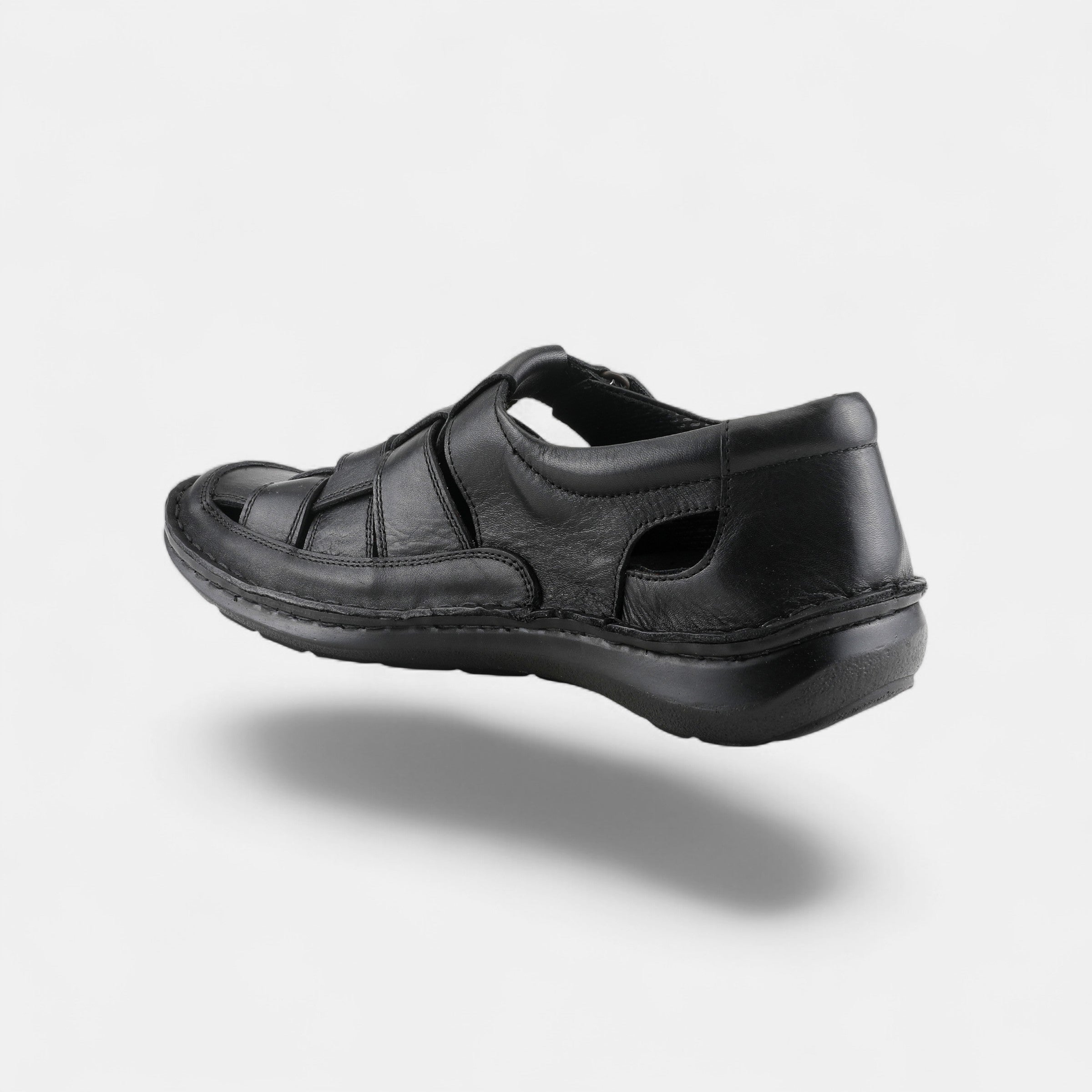 SPRING STEP MEN ASPENO BLACK LEATHER CLOSED-BACK SANDAL